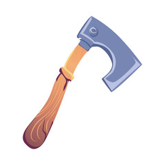Mining axe in flat design. Vintage steel instrument, old sharp weapon. Vector illustration isolated.