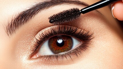 Close-up of beautiful woman's eye applying mascara for glamorous look cosmetic beauty makeup product styling