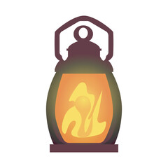 Mining lantern with handle in flat design. Vintage oil or kerosene lamp. Vector illustration isolated.