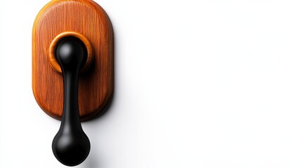 Wooden Handle Switch: A black,  3D rendered, wooden handle switch,  mounted on a wooden plate, ready to be flipped.