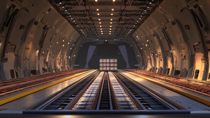 Modern Cargo Plane Interior with Automated Loading Systems