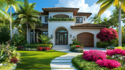 Fototapeta premium Tropical Home Exterior 3D Illustration