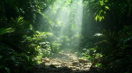 Obraz premium Sunlit Clearing in Lush Forest Environment