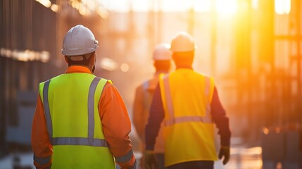 Workers in high visibility jackets at construction site during s