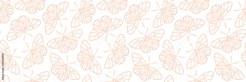 Poster Peach and white butterfly vector banner, seamless repeat pattern background design