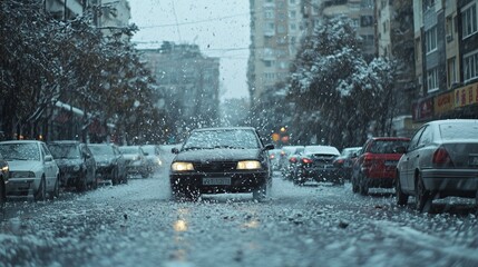 Fototapeta premium Urban Area Hailstorm with Large Hailstones