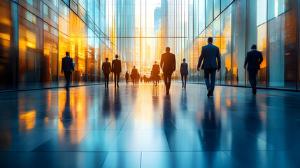 Silhouettes of Business People Walking in Glass Building