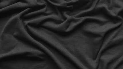 Obraz premium Soft black fabric draped elegantly, showcasing its smooth texture and rich color. Perfect for various clothing designs and textile projects