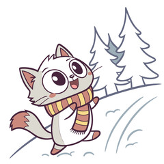 mascots logo of a fluffy cat wrapped in a colorful