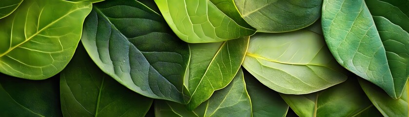 Naklejka premium Lush Green Leaves Overlapping with Veins and Texture