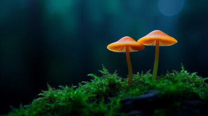 Fototapeta premium Mystical Mushrooms: Nature's Secrets in a Foggy Grove