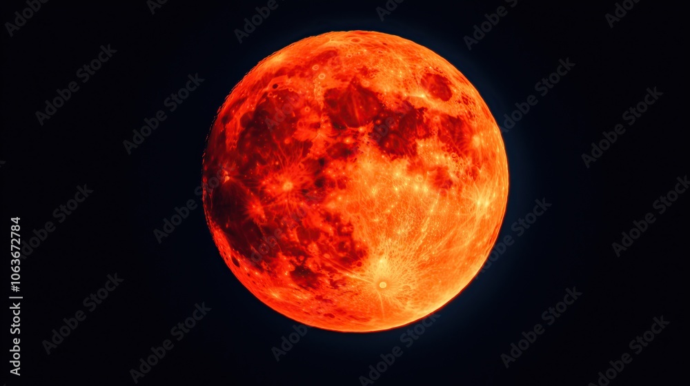 Poster vibrant red moon illuminated against dark space backdrop
