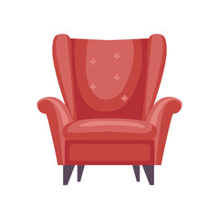 Luxury red armchair in flat design. Royal chair with fabric upholstery. Vector illustration isolated.