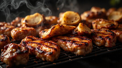 Meshana skara grilled meat assortment on barbecue grill