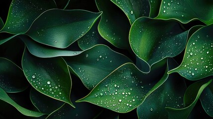 Obraz premium Curled Leaves with Water Droplets in Macro View