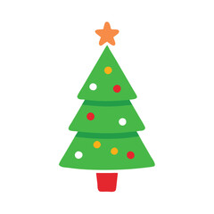 Decorated Christmas tree with star topper, Illustration of a decorated Christmas tree with colorful ornaments and a star on top, symbolizing holiday spirit and festive decor.