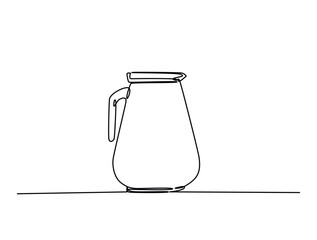 Continuous one line drawing of water pitcher glass. water jug in single line draw vector illustration. Editable vector.