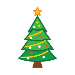 Decorated Christmas tree with star topper, Illustration of a decorated Christmas tree with colorful ornaments and a star on top, symbolizing holiday spirit and festive decor.