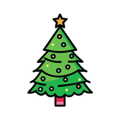 Decorated Christmas tree with star topper, Illustration of a decorated Christmas tree with colorful ornaments and a star on top, symbolizing holiday spirit and festive decor.