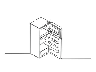 Continuous one line drawing of kitchen refigerator. kitchen refigerator in single line draw vector illustration. Editable vector.