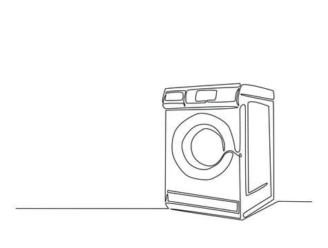 Continuous one line drawing of clothes washing machine. Laundry washing machine in single line draw vector illustration. Editable vector.