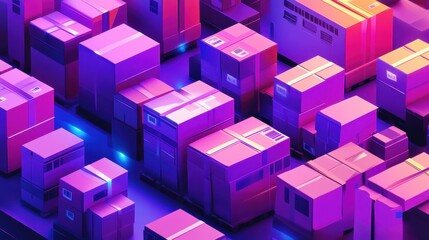 Fototapeta premium Organized Air Freight Goods in Bright Isometric Style