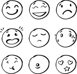 collection of  hand drawn emojis faces doodle emotion vector illustration