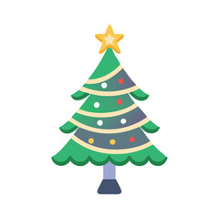Decorated Christmas tree with star topper, Illustration of a decorated Christmas tree with colorful ornaments and a star on top, symbolizing holiday spirit and festive decor.