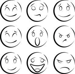 collection of  hand drawn emojis faces doodle emotion vector illustration