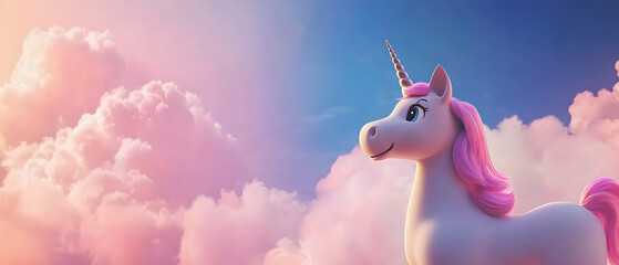 Magical Unicorn Soaring Through Pink Clouds at Sunset