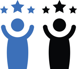 Obraz premium blue figure, black figure, floating stars, simple graphic characters. Feedback line icon. user experience icon. user experience vector