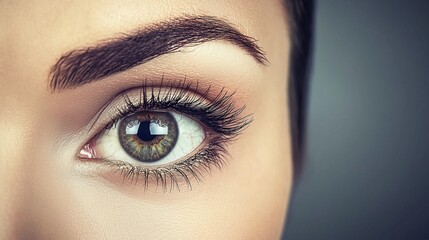 Fototapeta premium Close-up of beautiful model woman's eye striking green iris and long eyelashes