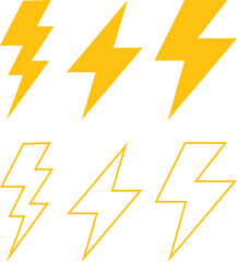 flash lightning bolt icon set. flash thunder power icon. Electric symbols set. Electric lightning symbols. Flash light sign. Electric vector icons, Bolt lightning flash icons