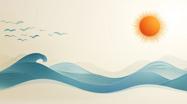 Minimalist Pastel Sun and Wave Illustration