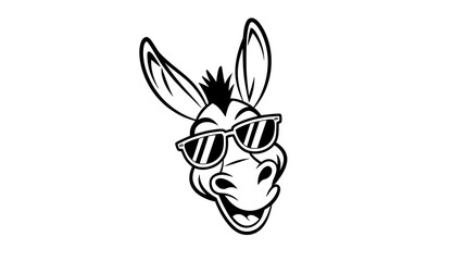 Black and White Vector Image of a Cartoon Donkey’s Head with Sunglasses Generative AI