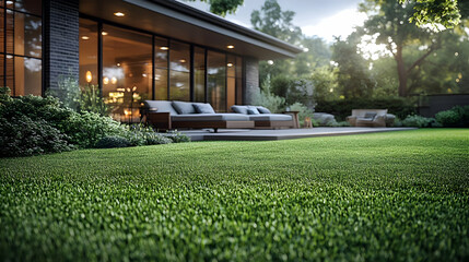 Fototapeta premium Artificial Grass Backyard Patio 3D Illustration