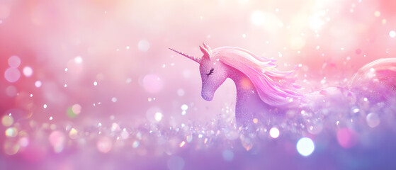 Magical Unicorn with Sparkling Pink and Purple Background