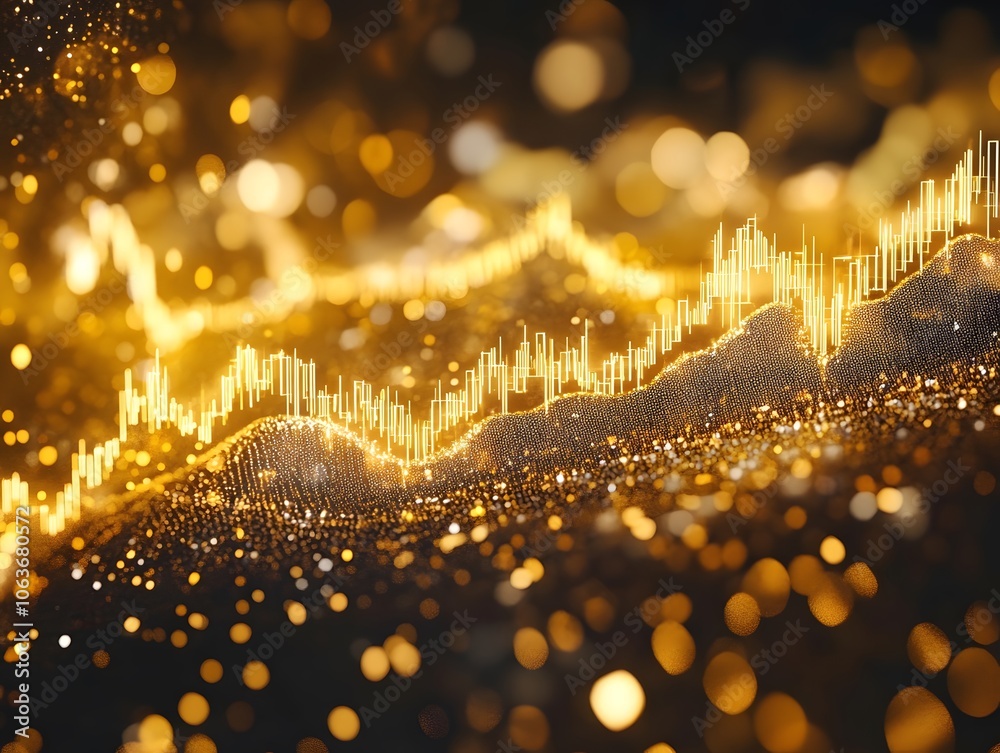 Poster abstract growth chart with golden bokeh effect