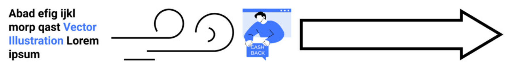 Wind symbol pushing towards a person holding a book, leading into a large arrow. Ideal for education, business concepts, communication, process flow, technology, presentations, and infographics