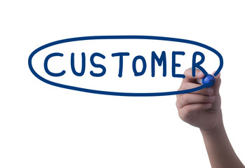 Hand writing CUSTOMER with marker, concept background