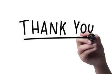 Hand writing THANK YOU with marker, concept background
