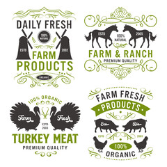 Organic farm fresh products logo set