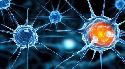 A close-up view of glowing neurons illustrating their intricate structure and connection, highlighting the complexity of neural activity.
