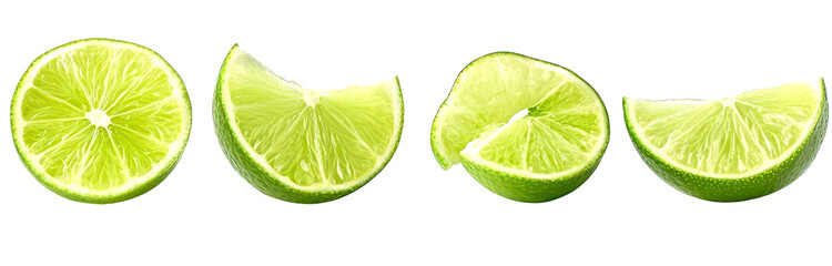 Collection of Fresh lime slices arranged isolate on transparent background, cutout, png