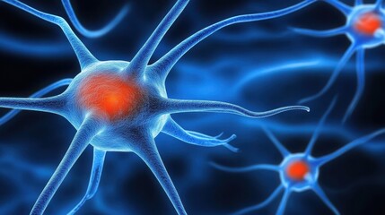 A vivid illustration of neurons, showcasing their intricate structure with glowing blue and red tones, highlighting the beauty of neural connections.