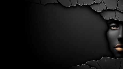Mysterious Gaze: A captivating and enigmatic portrait of a woman's eye peering through a cracked, dark surface. The image evokes a sense of mystery, intrigue, and hidden beauty.  
