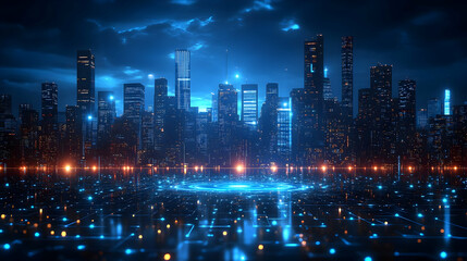 Obraz premium Futuristic Cityscape with Neon Lights 3D Illustration