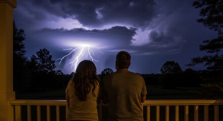 Majestic lightning strike witnessed couple porch at twilight