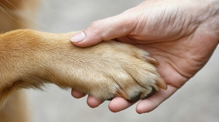 信頼と友情を象徴する人間の手と犬の足