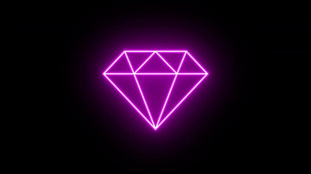 Neon gemstone icon animation, slow blink. Glowing neon diamond, looped slow flashing animation. Gem, brilliant stone, royal treasure, jewel, premium and luxury, rich. Purple, red, pink colors